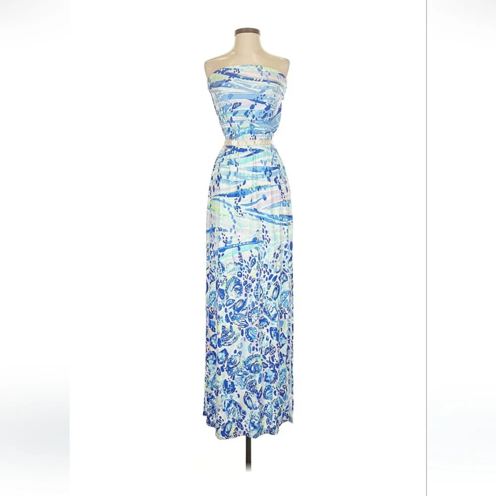 Lilly Pulitzer Strapless Blue Multi Print Maxi Dress - Picture 3 of 7